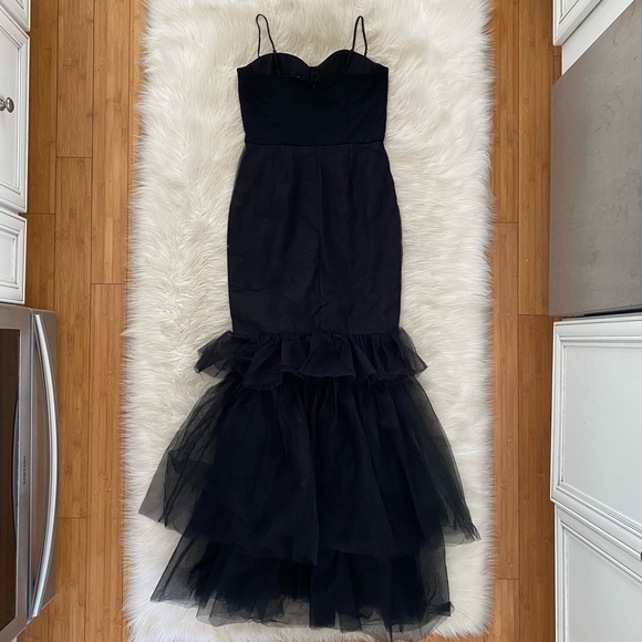 Fashion Nova Black Sheer Mesh Bustier Special Days Tulle Maxi Dress Mermaid Gown - Picture 8 of 13